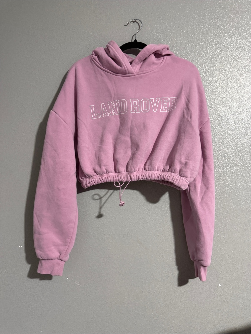 PacSun Pink Cropped Hoodie with Land Rover Script